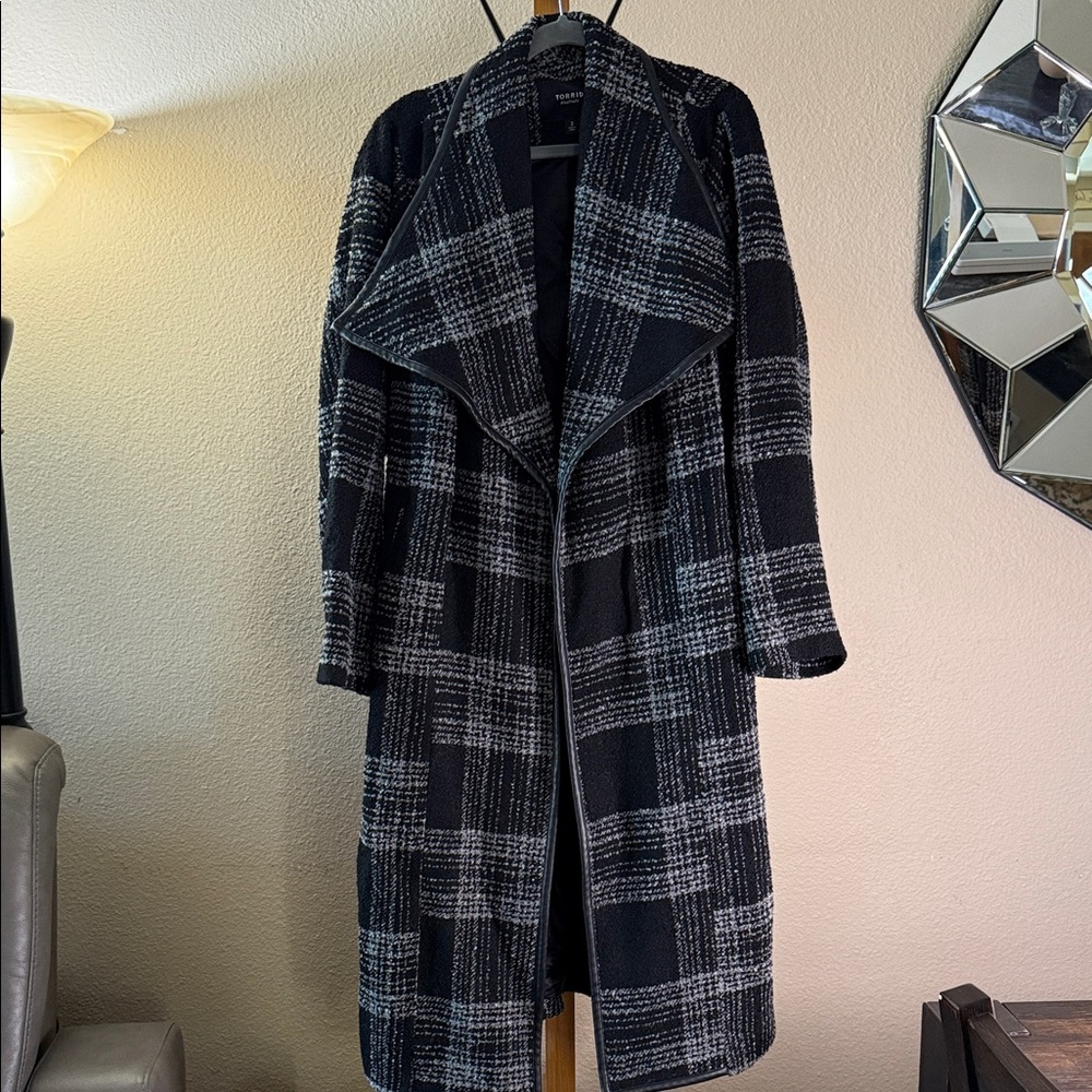 Torrid Checkered Black and Gray Trench Coat
